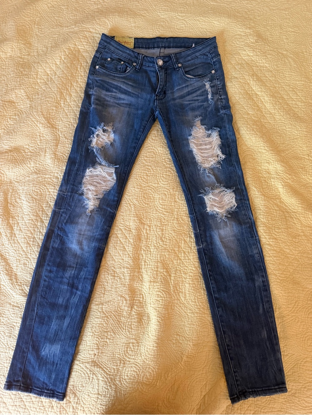 Machine Dark Blue Distressed Skinny Jeans